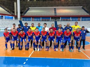 Jogadores do Coari Futsal em partida na Arena Amadeu Teixeira durante a Taça Nelson Mathias 2026